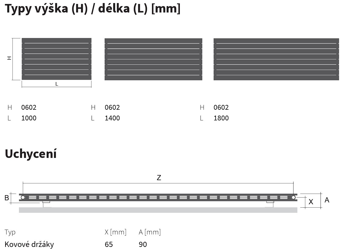 Koupelnový radiátor Collom Double Horizontal ISAN Melody technický výkres